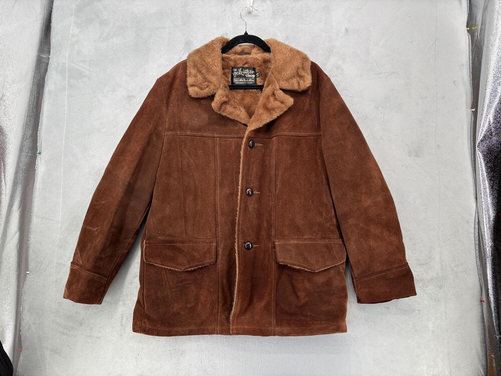 Vintage The Leather Shop Suede Coat Mens 42 Brown Sherpa Lined Western 70s